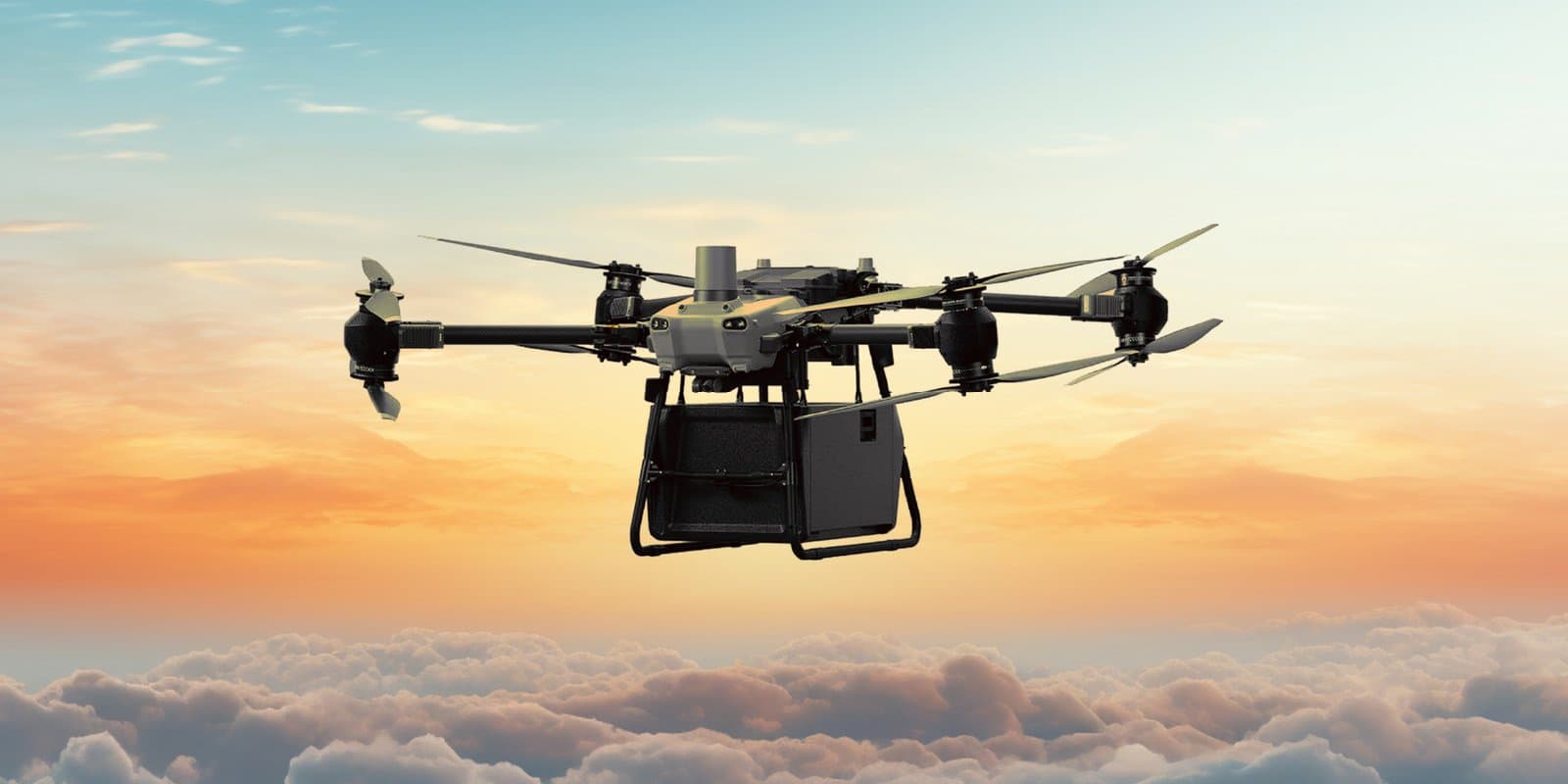 Monitoring and logistics drone in flight