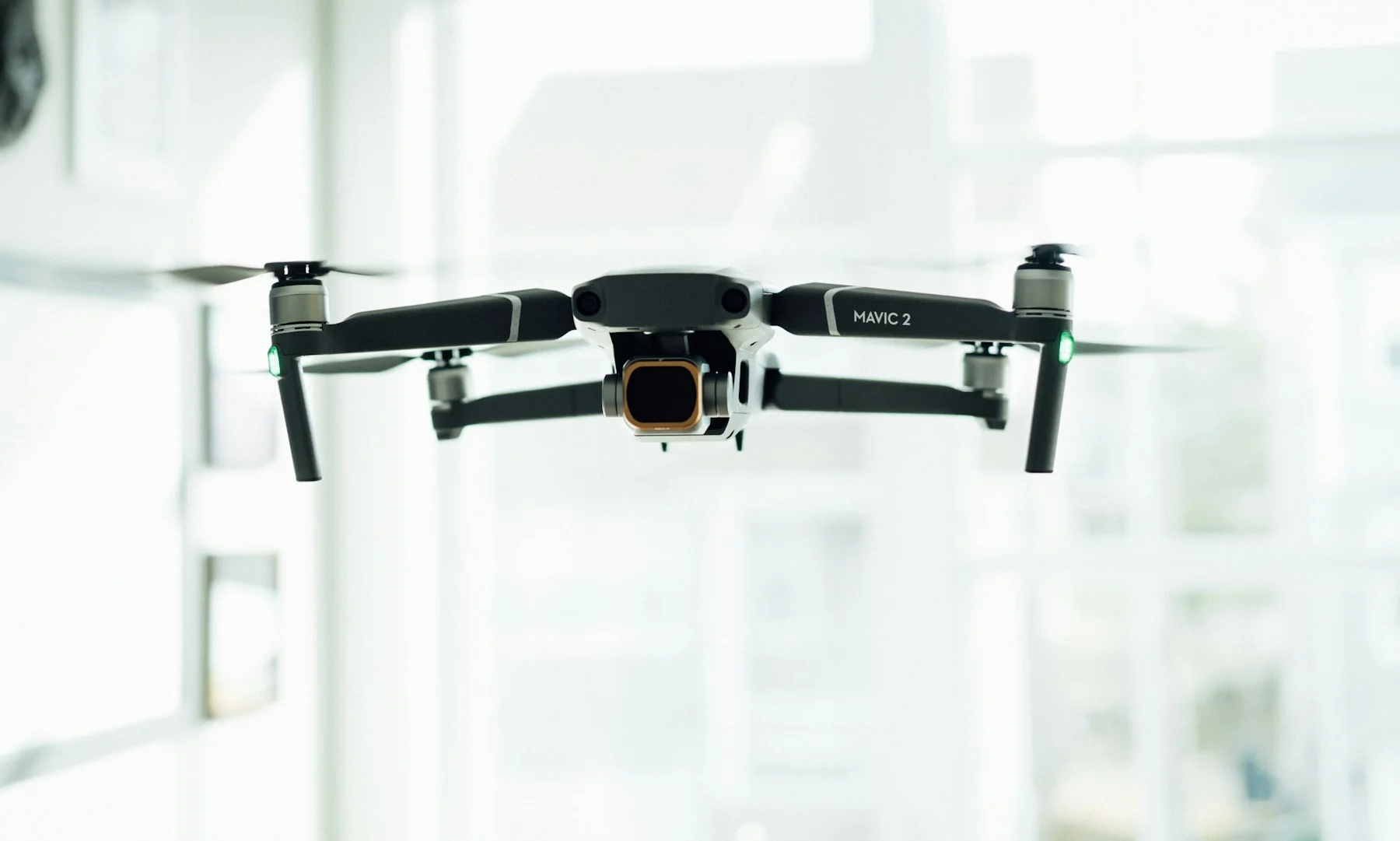 Mavic 2 camera drone in flight with a stabilised camera